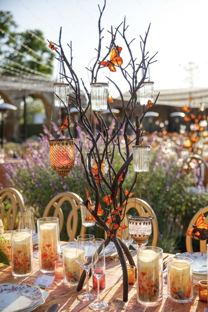butterfly and candles on the table settings