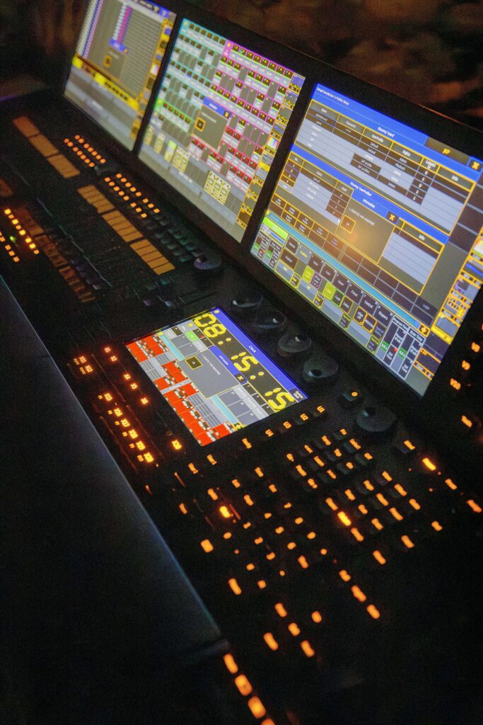 detail shot of equipment to adjust audio and lighting
