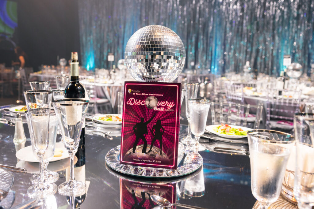 table decor is disco themed