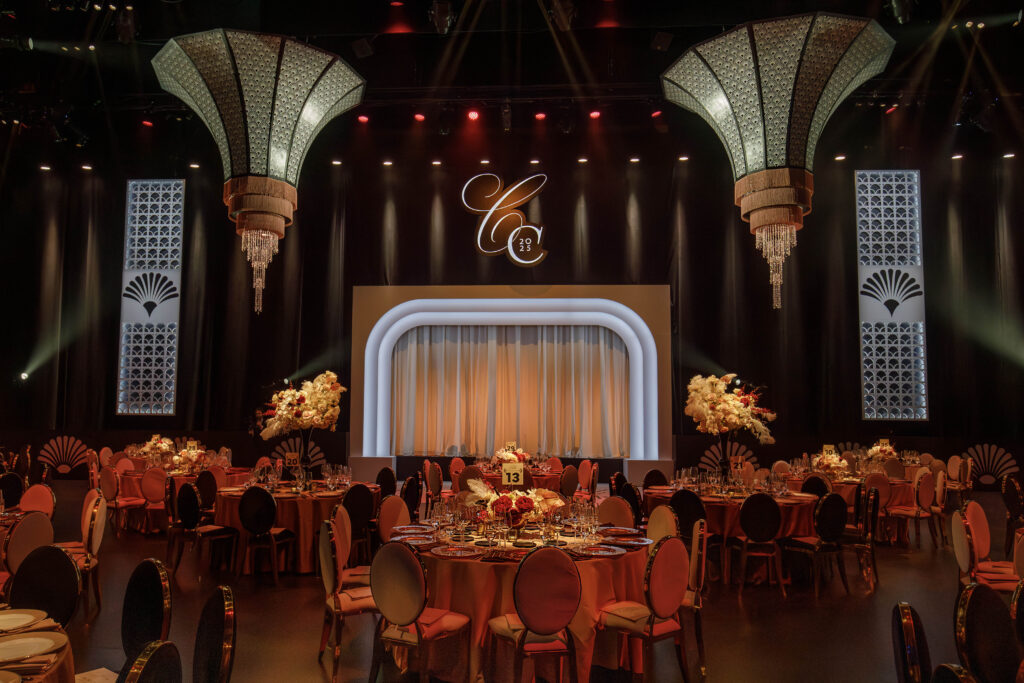 stage and dinner area for event