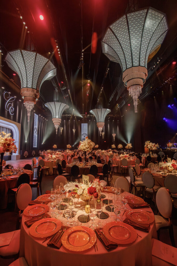 stage and dinner area for event