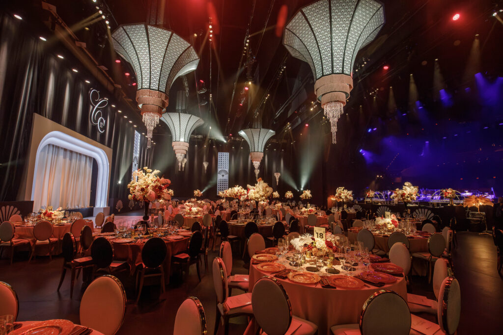 stage and dinner area for event