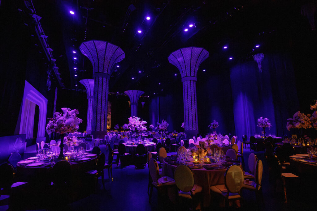 stage and dinner area for event
