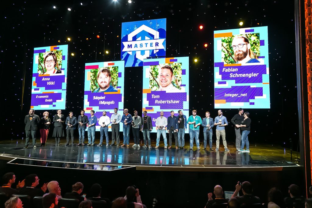 LED screens moving on stage at conference