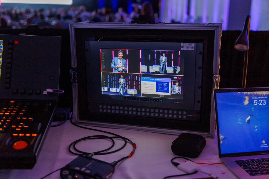 production team working on sound and lighting