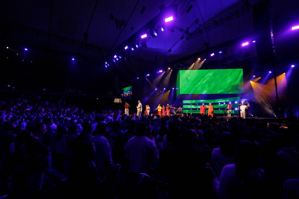 LED screens with audience at at Anaheim Convention Center