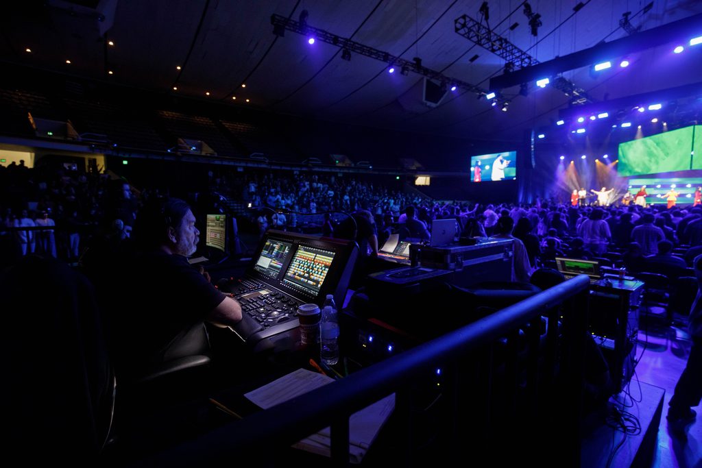 technician at sound and lighting board